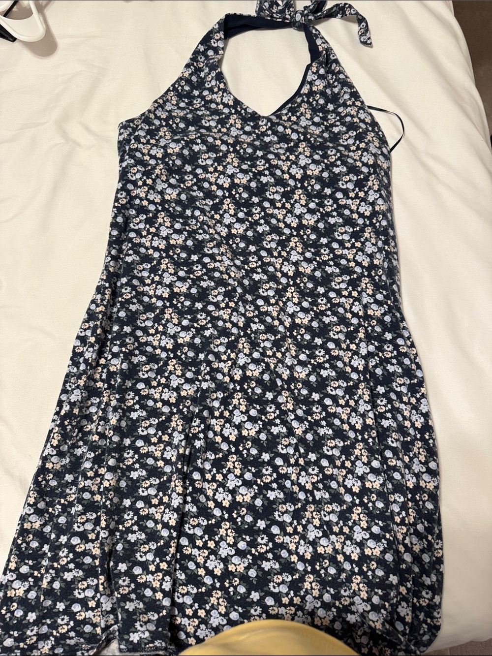 Hollister Navy Floral Halter Mini Dress with Tie Neck